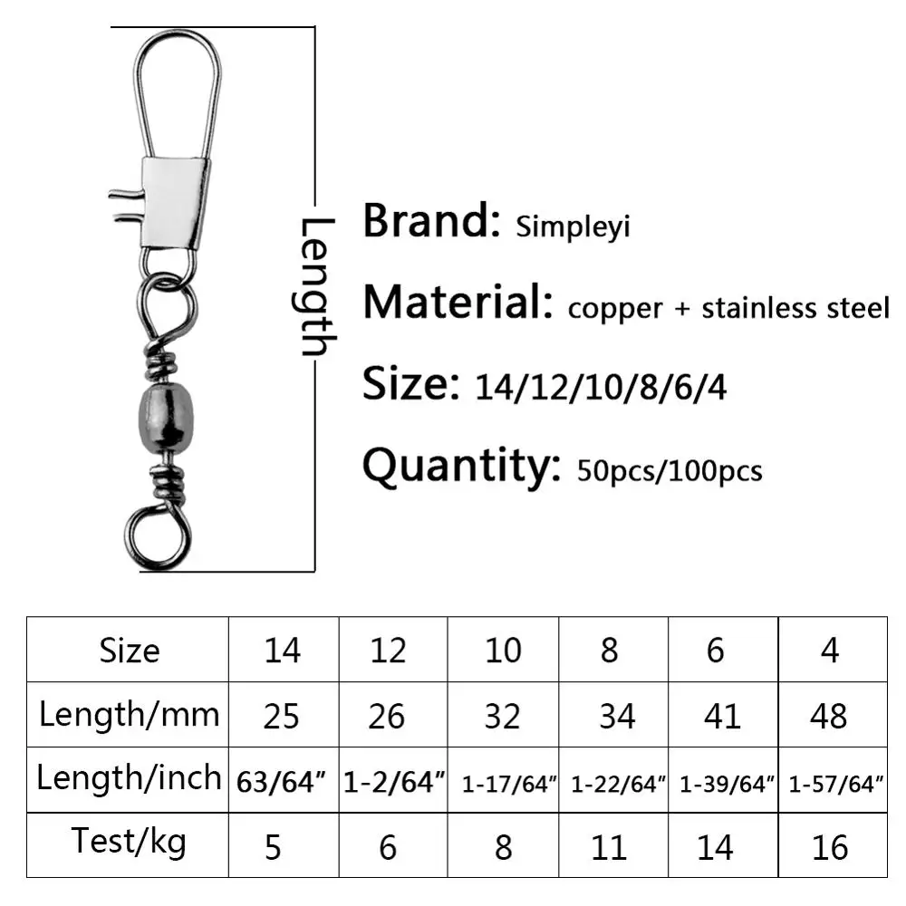 50-100pcs/box Stainless Steel Swivels Fishing Connector Pin Bearing Swivel With Snap Fishhook Lure Fish Lure Tackle Accessories