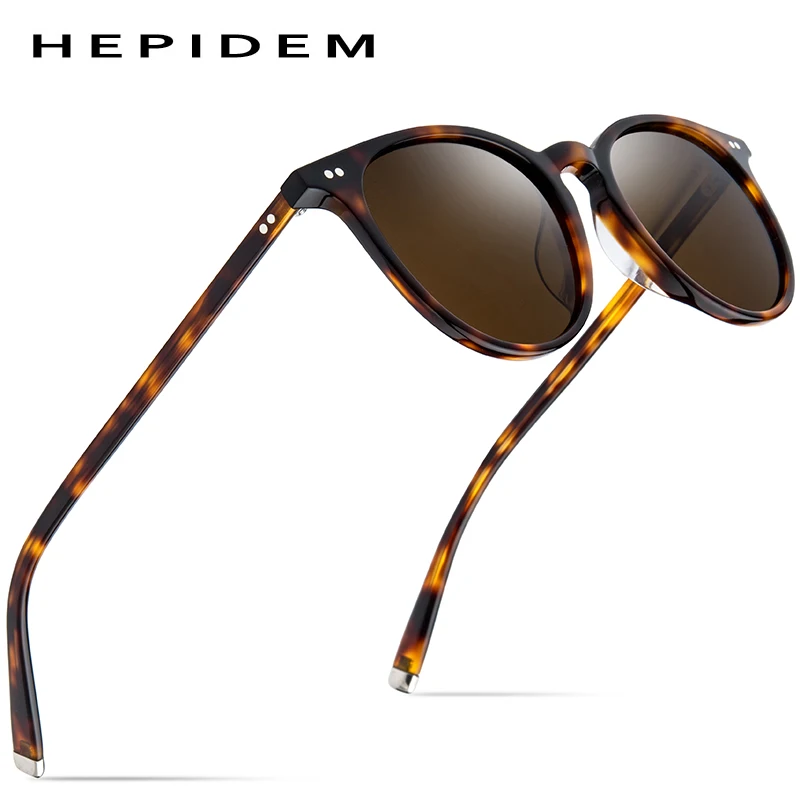 Солнцезащитные очки HEPIDEM из ацетата, Поляризованные, классические, фирменный дизайн, Gregory Peck, винтажные, мужские, круглые, солнцезащитные очки для женщин, UV400 9122 - Цвет линз: Tea