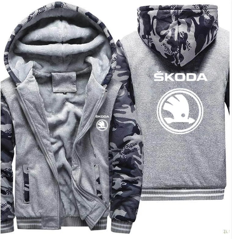 

Hoodies Men Skoda Car Logo Print Jacket Mens Hoodies Casual Winter Thicken Warm Fleece cotton Zipper Raglan Coat Male Tracksuits
