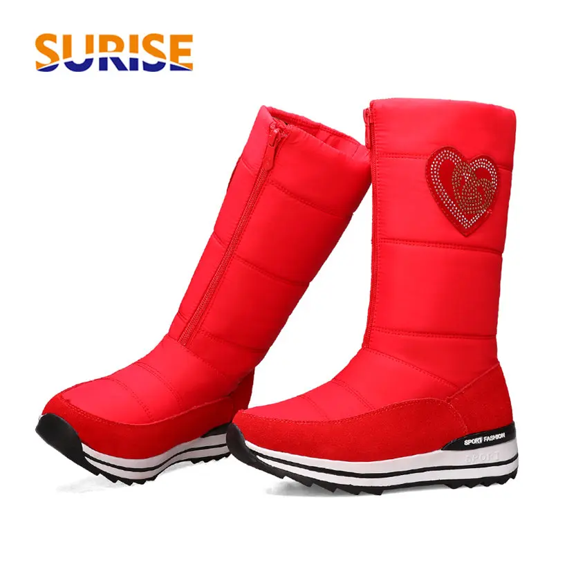 

2020 Winter Women Fur Mid-calf Snow Boots Red Blue Black Casual Outdoor Girls Crystal Waterproof Down Zipper Platform Half Boots