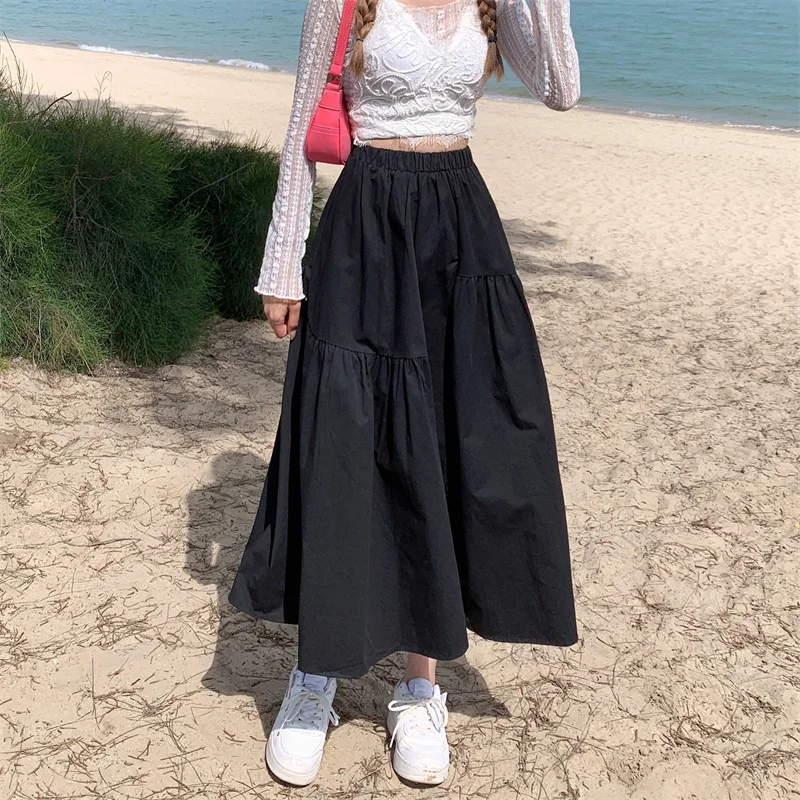 

KUSAHIKI Irrgular Patchwork Causal Women Skirts Summer New High Waist Skirt Causal A-line Mid-calf Faldas Mujer Moda 2021 6J578