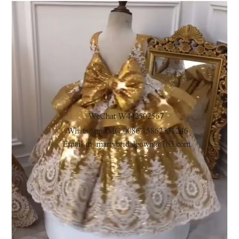 Платья для девочек на конкурсе капкейков 2021 года с блестящей золотой вышивкой, бальное платье винтажного стиля с кружевными цветами на первом причастии и дне рождения.