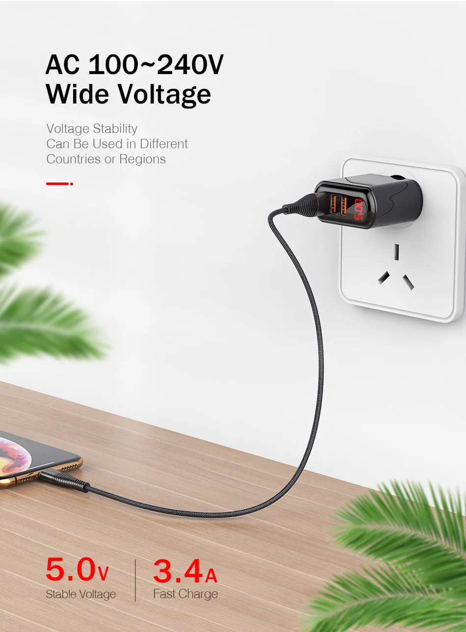 YKZ светодиодный USB зарядное устройство 3.4A Быстрая зарядка EU настенная вилка адаптер для iPhone samsung Xiaomi huawei Портативный мобильный телефон Быстрая зарядка