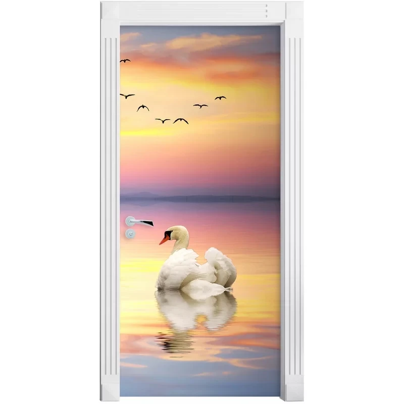 Самоклеющиеся 3D обои озеро Белый лебедь ремонт Сделай Сам ПВХ наклейки дверь