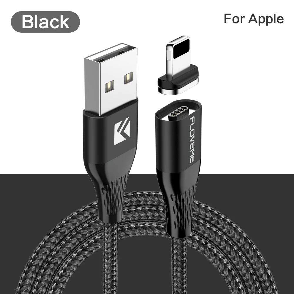 FLOVEME магнитный заряд зарядка для телефона 3 в 1 Магнитный кабель Micro usb type C осветительный кабель телефон Быстрая зарядка зарядное USB-C/type-C кабель для iPhone samsung магнитное зарядное устройство - Цвет: For Apple Black