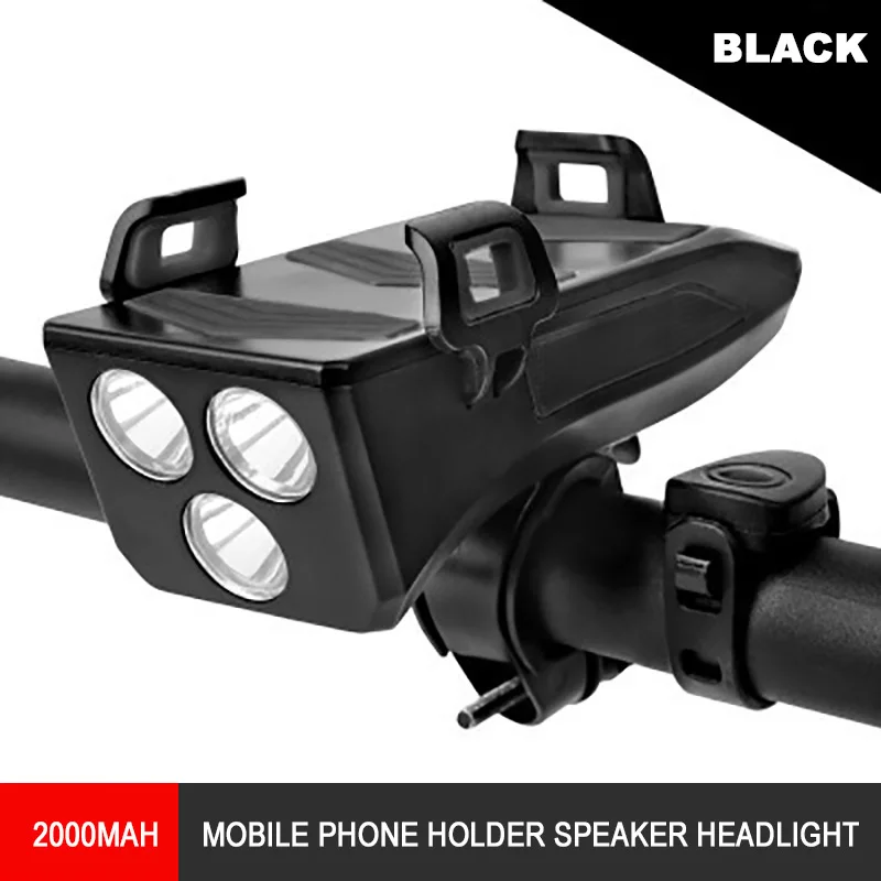 3 color bicycle light phone holder horn headlight multi fuction bike warning lights power bank usb charging bicycle accessories free global shipping