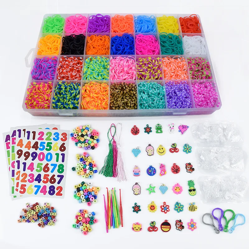 

Loom Bands Colorful Rubber Loom Band Box Girls Gift Charmes Bracelet Making Kit Creavie DIY Toy 5000-10000pcs/set