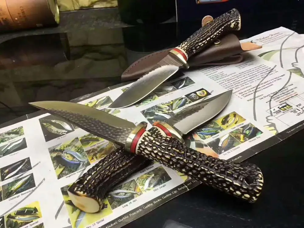 

Flower antler outdoor camping knife hand forging high hardness straight knife bush survival Hunting Knife