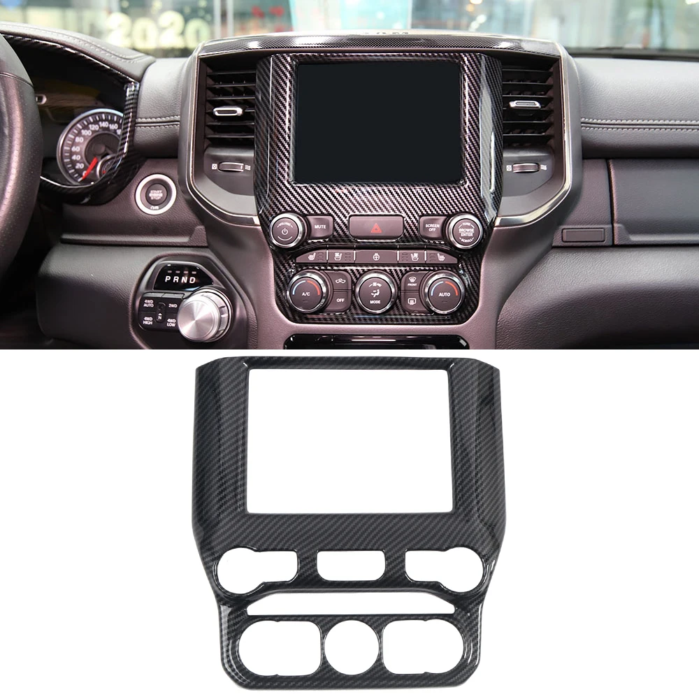 

Car Styling ABS Carbon Fiber Printed Interior Console Navigation Panel Trim for Dodge Ram 1500 2019 2020 Accessories