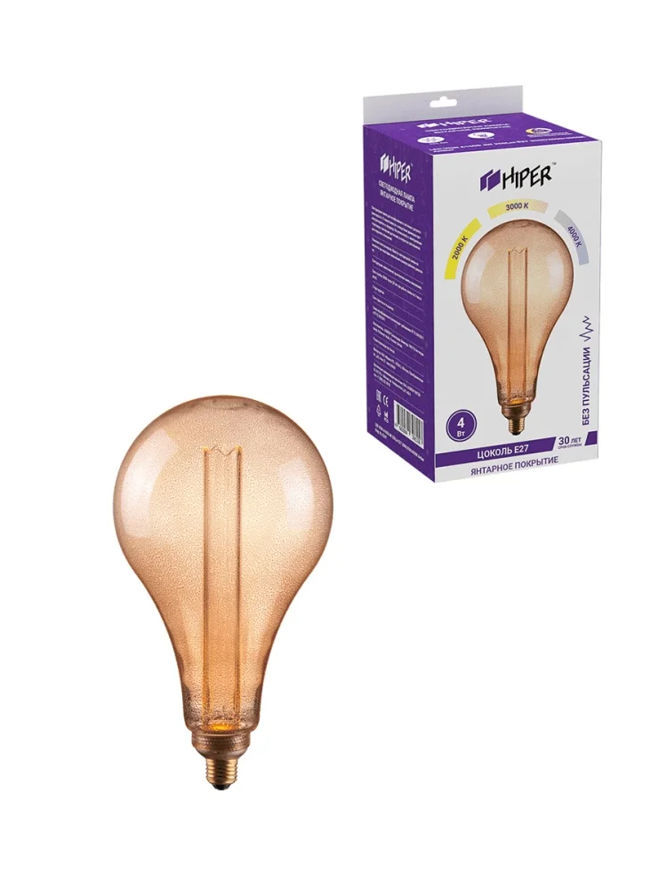 Лампа светодиодная Hiper HIPER LED VEIN A165D 4W 250Lm E27 2000/3000/4000K Amber|Светодиодные лампы и