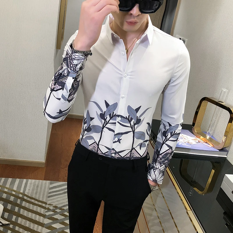 

British Style Men Shirts Fashion Casual Mens Shirt 2021 New Vintage Slim Fit Camisas Para Hombre Print Long Sleeve Blouse Homme