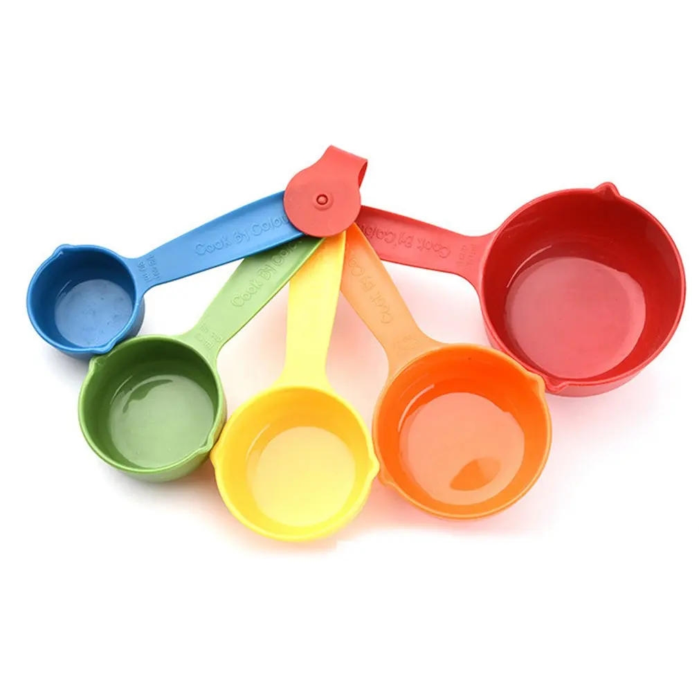 

5 Pcs/Set Colorful Plastic Kitchen Measuring Cups Ergonomic Handle Sugar Cake Baking Spoon Household Measuring Scoop