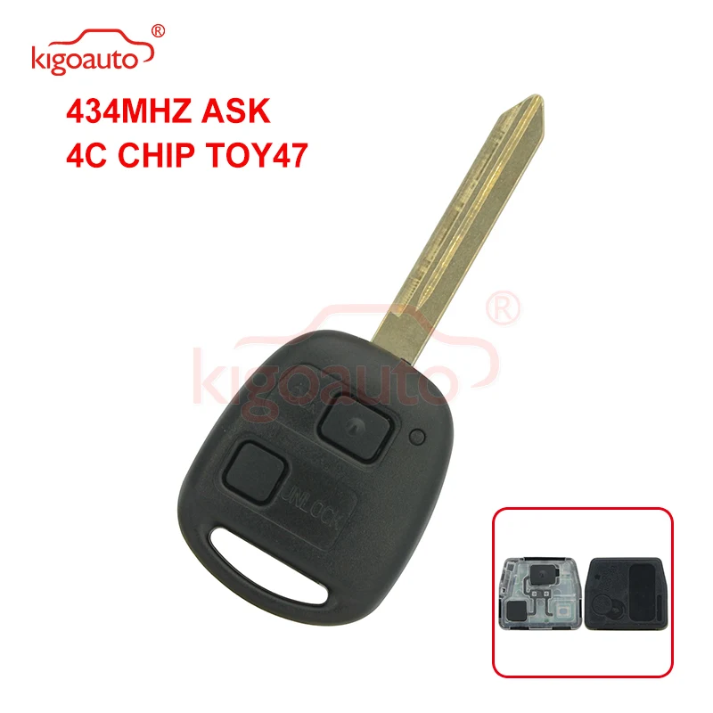 

Denso(not Valeo) Kigoauto 2 Button Remote Car Key 433MHZ ASK 4C Chip TOY47 for Toyota RAV4 Corolla Yaris Auris Highlander Prado