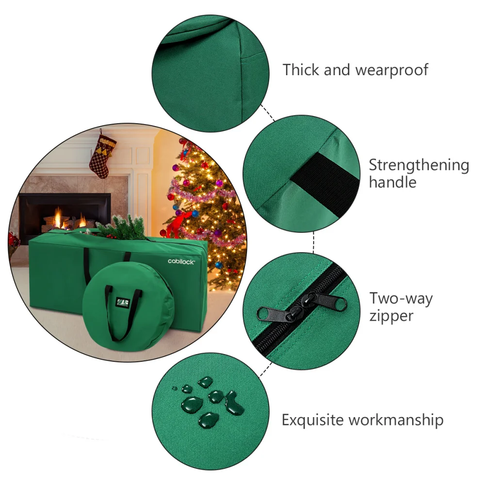 

Cabilock Christmas Tree Storage Bag and Wreath Storage Pouch Set Oxford Cloth Heavy Duty Storage Container Holiday Tree Storage