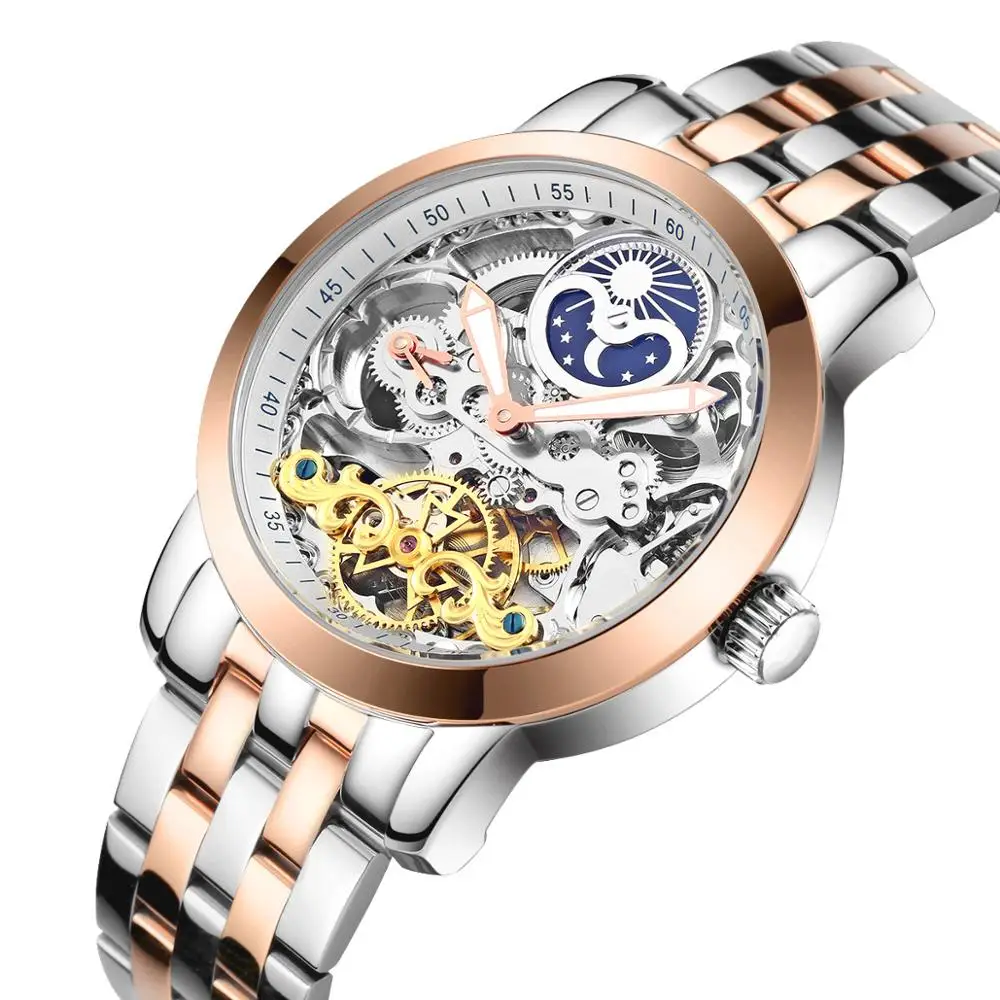 Rose gold White-S HAIQIN, мужские механические часы, Роскошные автоматические часы, мужские Tourbillon часы со скелетом, спортивные водонепроницаемые часы, Reloj Hombre - Цвет: Rose gold White-S