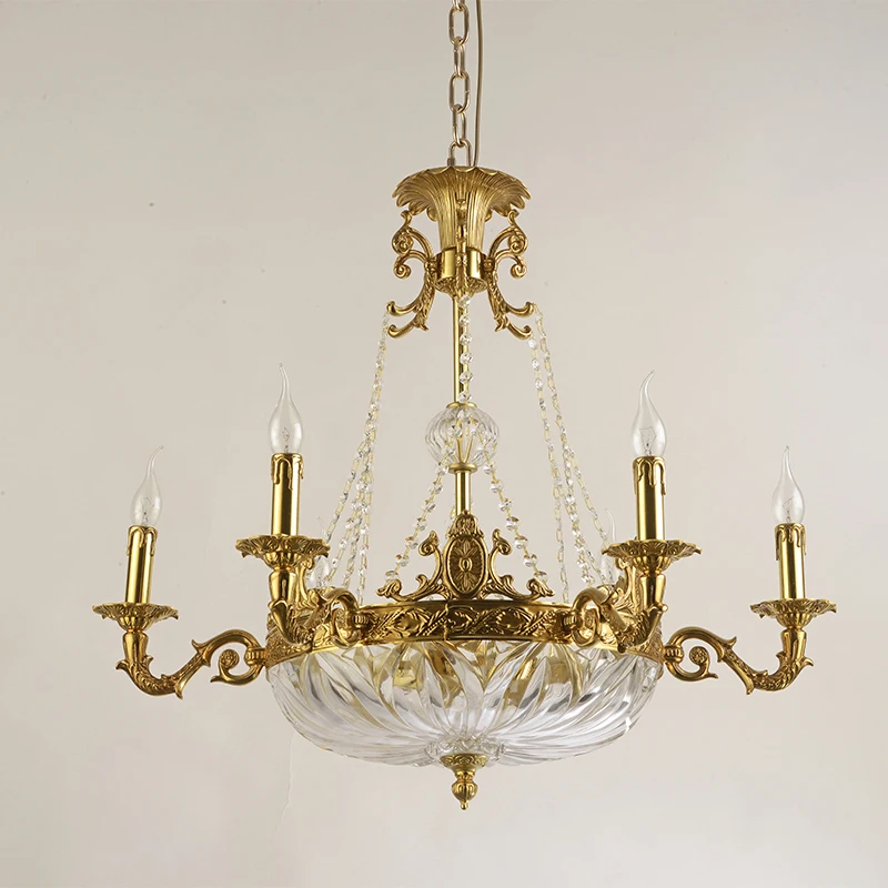 Античная Медь спальня люстра светодиодные лампы в форме свечи блеск светильник