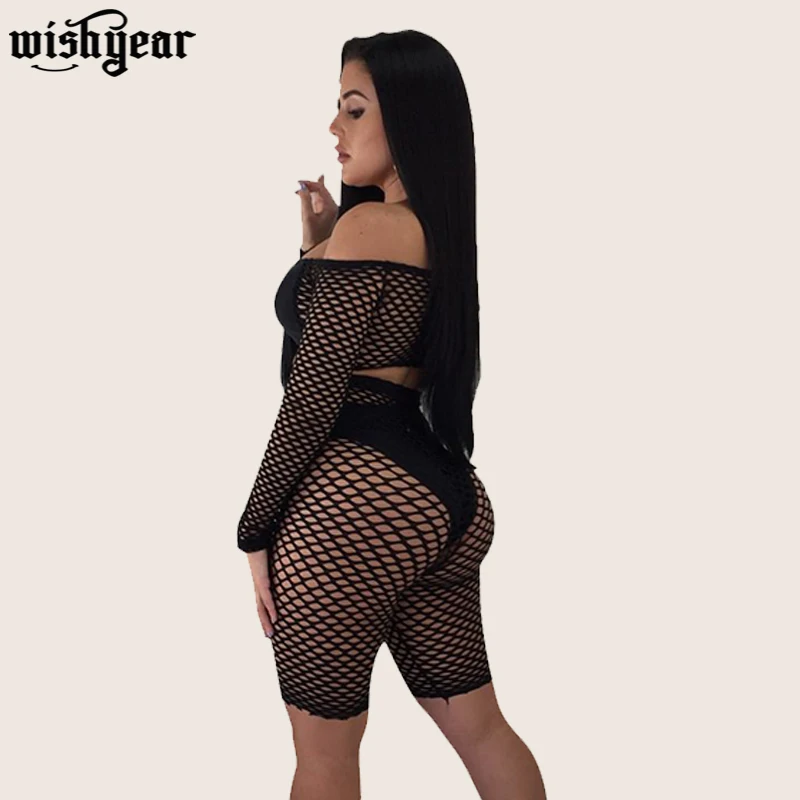 Ажурный сетчатый сексуальный комплект из двух предметов с открытыми плечами