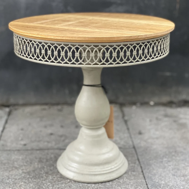 

wooden top vintage retro metal round cake stand pedestal