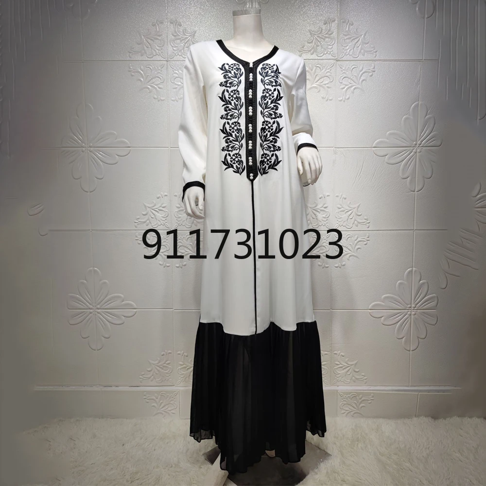 Black White Abaya Dubai Turkey Muslim Hijab Dress 2021 Evening Gowns Bohemian Kaftan Long Sleeve Kimono Islamic Clothing Robe |