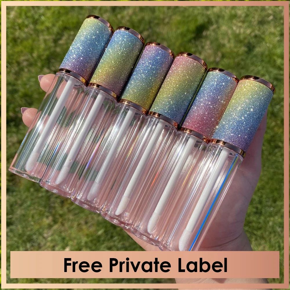 

Private Label Rainbow/Glitter & Rose Gold Wholesale Empty Lip Gloss Tube 6ML with Soft Applicator Wand Luxury Cylindrical