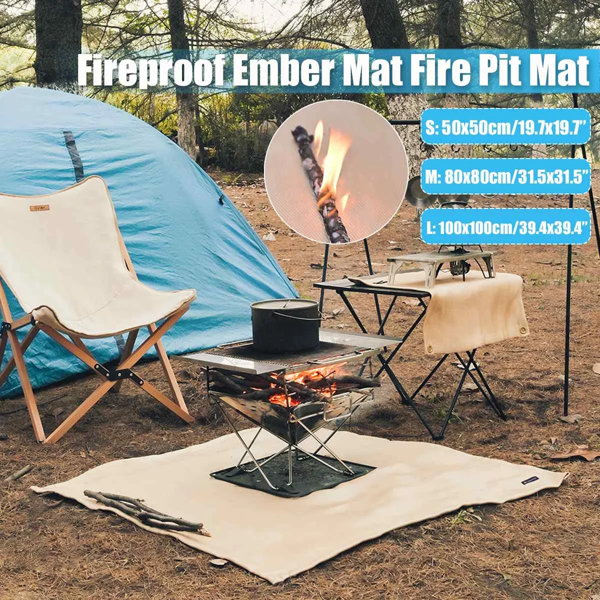 

Camping Fireproof Cloth Flame Retardant Insulation Mat Blanket Glass Coated Heat Insulation Pad Outdoors Picnic Barbecue