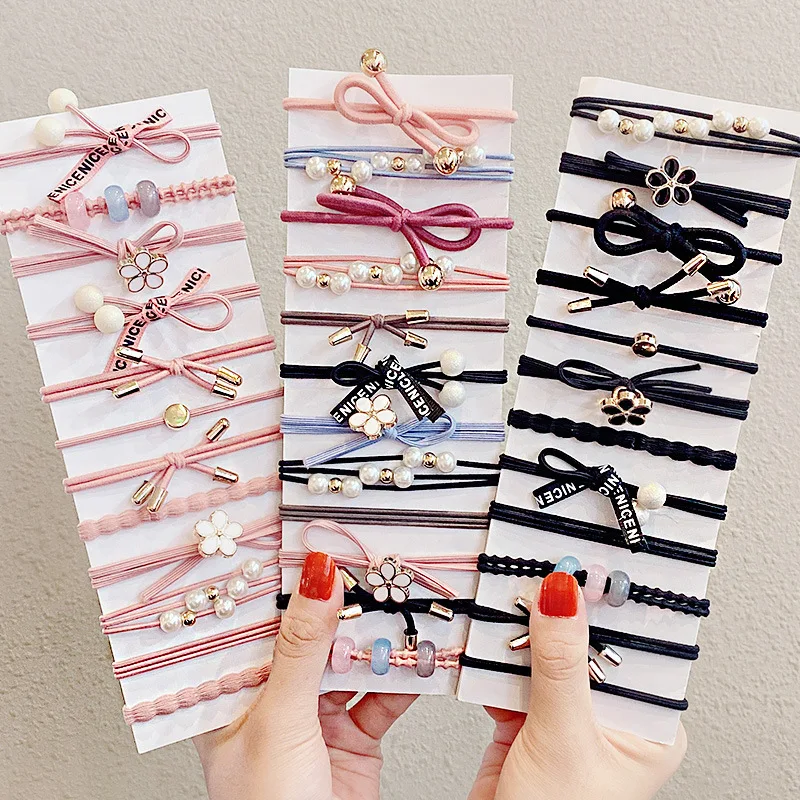 

5/8Pcs Fashion Flower Elegant Pearl Hair Rope Headdress Girl Elastic Rubber Hair Band Accessories Women Head Rope Wholesale
