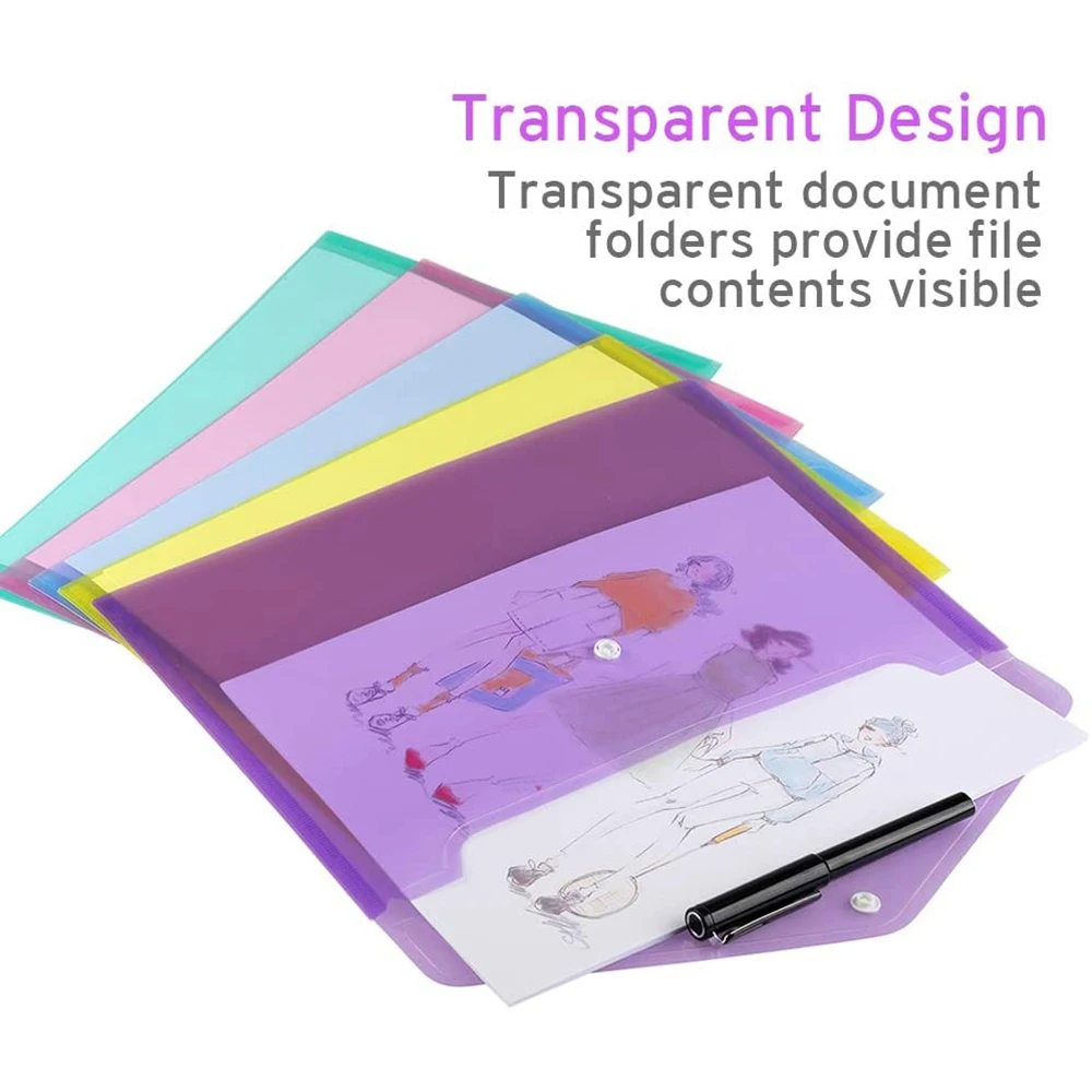10 Pack Document Folders with Label Pocket & Snap Button Plastic Envelopes File for School Home Work Office Organization | Канцтовары