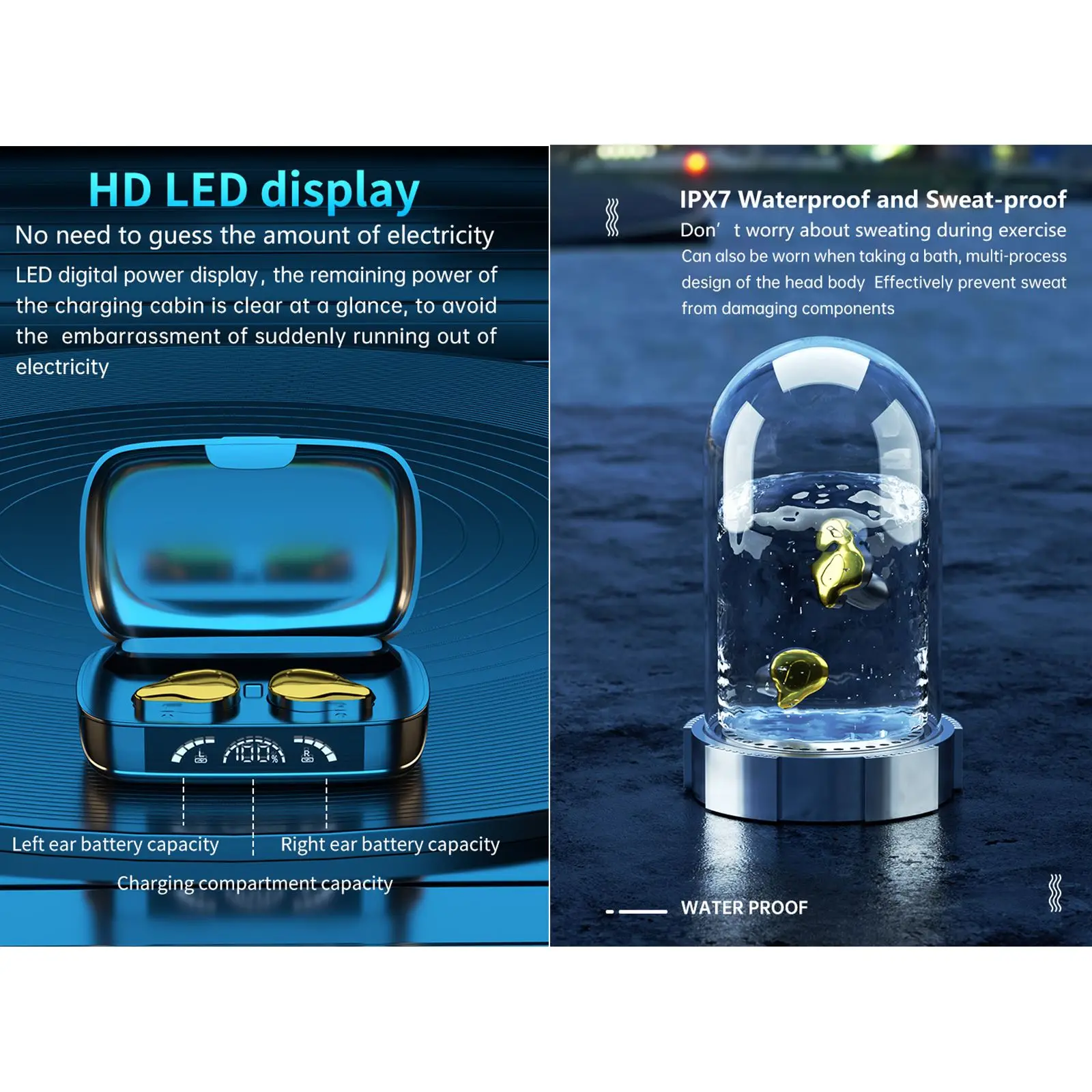 TWS Earphone Wireless BT5.1 IPX7 Waterproof In-Ear Sports Hi-Fi With 2000mAh LED Display Charging Box | Электроника