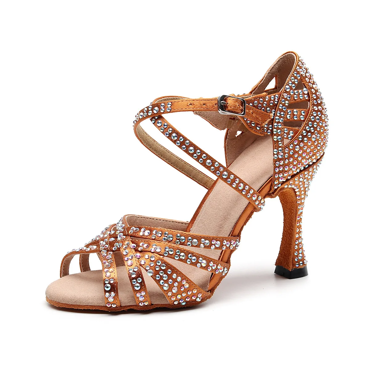 

Women Party Dance Shoes Satin Shining Rhinestones Soft Bottom Latin Dance Shoes Woman Salsa Dance Shoes Heel5CM-10CM
