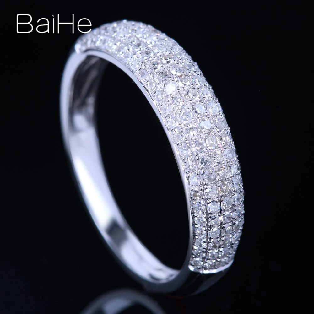 BAIHE Твердое 14 к белое золото 0.5CT сертифицировано H/SI круглой огранки из натуральных бриллиантов свадебные женские модные ювелирные изделия кольцо