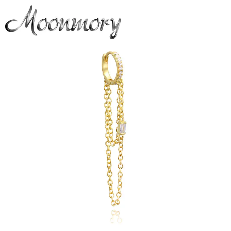

Moonmory 100% 925 Sterling Silver Single Zircon Chain Drop Earring For Women Birthday Crystal Hoop Huggies Earring Jewerly