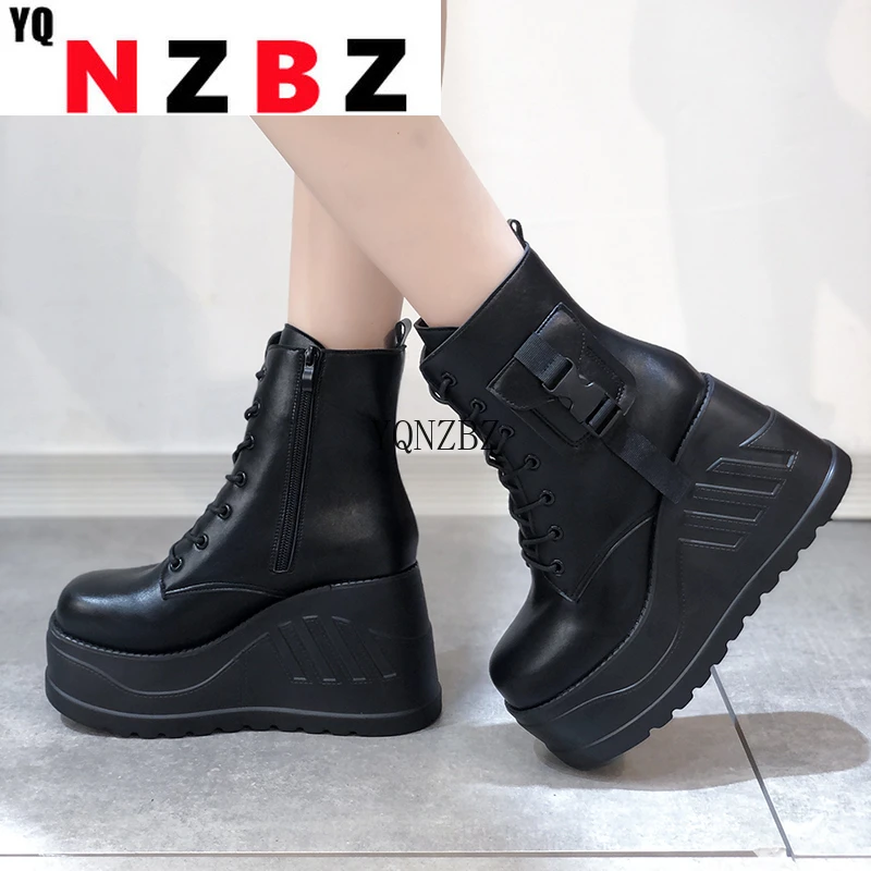

Women Boot Plus Size 43 Punk White Cosplay Boots Square Toe Platform Black Boots Fashion Lace Up Wedges Shoes for Women Boots