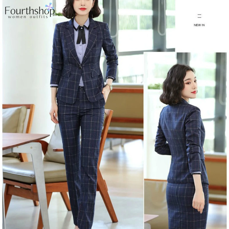 Деловая форма женские костюмы для работы элегантный клетчатый дизайнерский