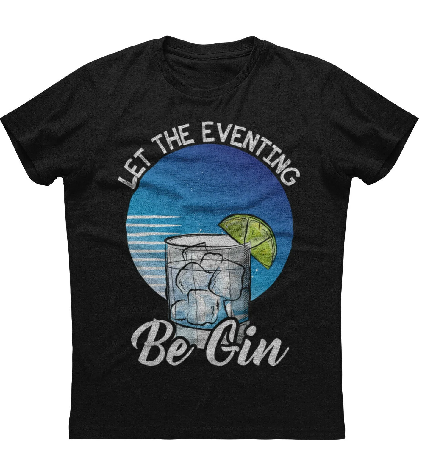 

Let The Evening Be Gin Vintage Classic Summer O-neck Short Sleeve Unisex Black Cotton T-Shirt