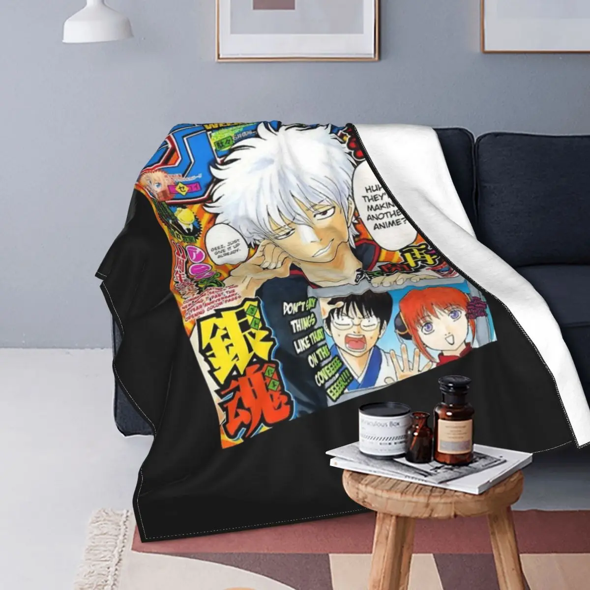 Gintama Shonen-Manta de salto, colcha a cuadros para cama, sof&aacute;, cama, manta con capucha 150-0