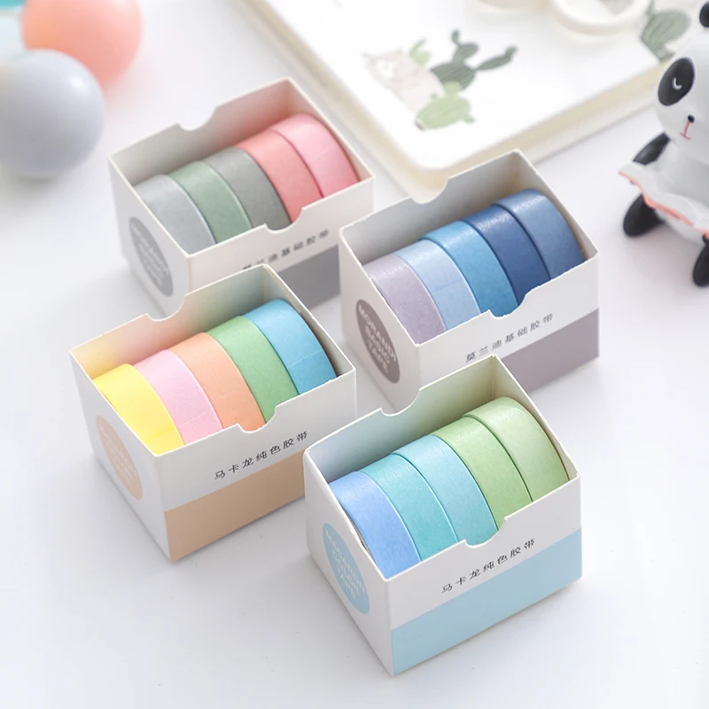 5Rolls/box Solid Color Washi Tape Set Decorative Masking Tape Cute Scrapbooking Adhesive Tape School Stationery Supplies images - 6