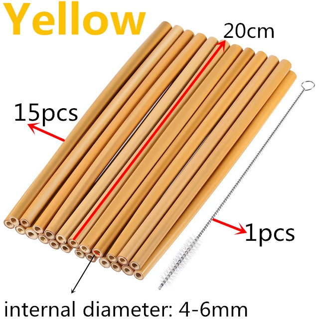 15straw-1brush 15 шт./компл. 20 см из бамбука соломы Многоразовые питьевые соломки для вечеринки, дня рождения свадьбы панели инструментов - Цвет: 15straw-1brush