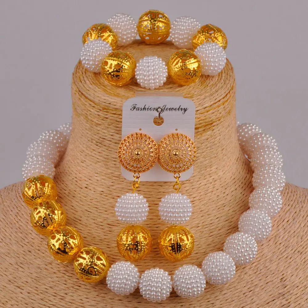 Laanc последние нигерийские Свадебные белые африканские бусы ювелирный набор