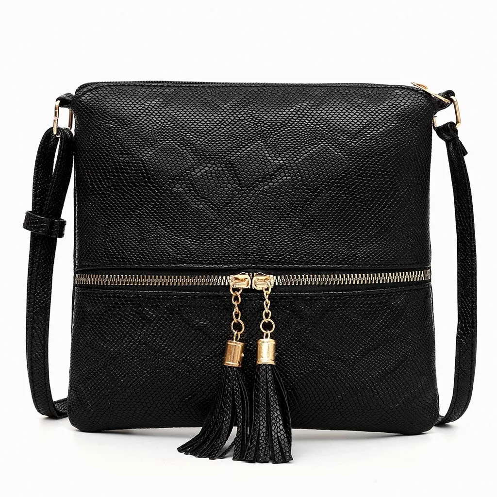 Fashion Women Tassel Snake Printing Zipper Messenger Bag Handbag Shoulder Bag Elegant Small Square Bags#YJ