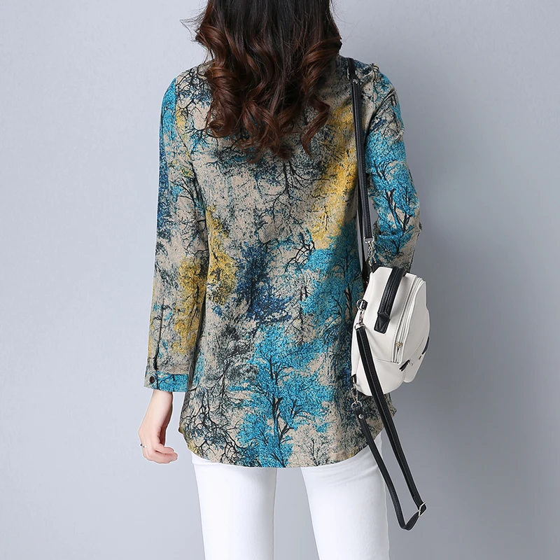 

2020 New Spring Cotton Linen Women Blouse Casual Loose Long Sleeve Blouses Shirts Plus Size Floral Female Blusas Tops