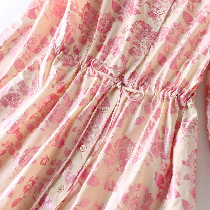 

Cotton dress 2019 autumn new women printed dress single-breasted dresses