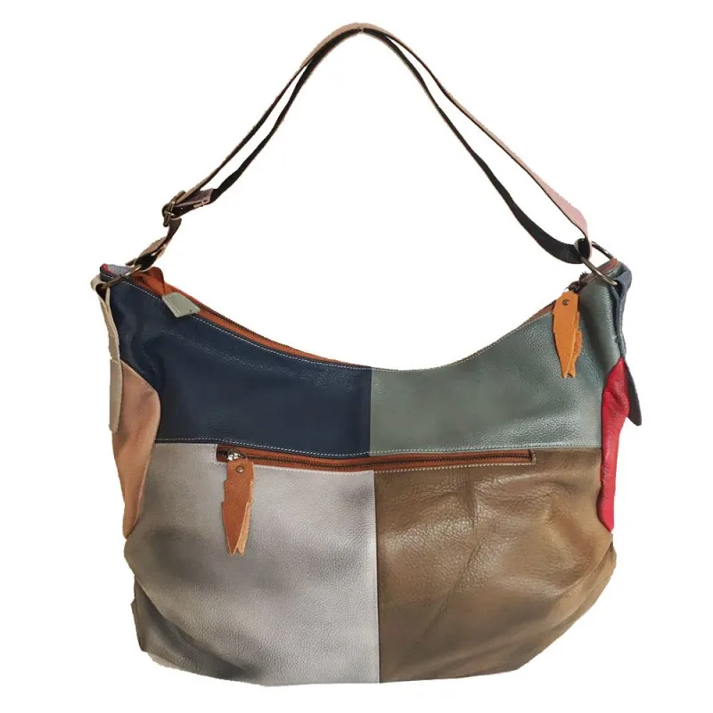 

Vintage Cowhide Leather Hobo Bag Women Casual Big Soft Slouch Bag Fashion Colors Panelled Genuine Leather Crossbody Shoulder Bag