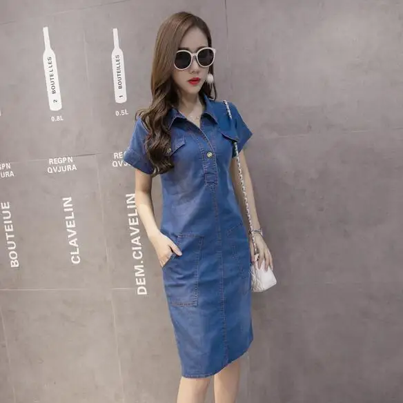 High Quality Summer Denim Dress Women Clothing 3XL Jeans Elegant Casual Cowboy Dresses AH762 | Женская одежда