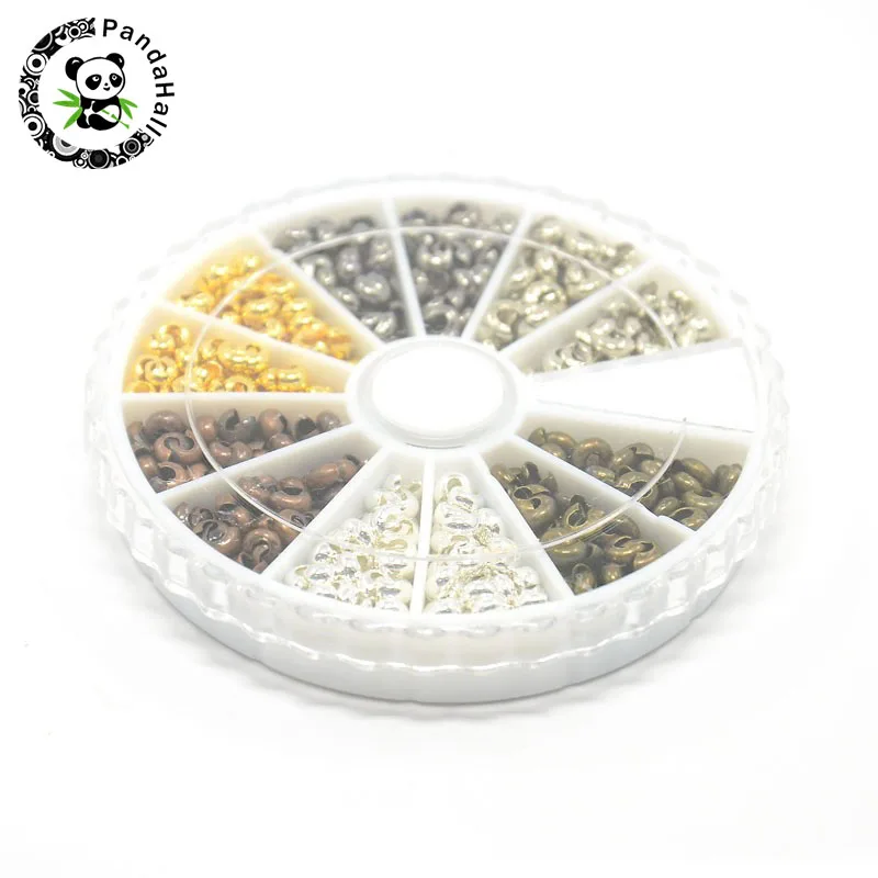 

500pcs 6 Colors 3mm Iron Crimp Beads Covers, Antique Bronze & Red Copper & Black & Silver & Golden & Platinum,Hole: 1.5~1.8mm