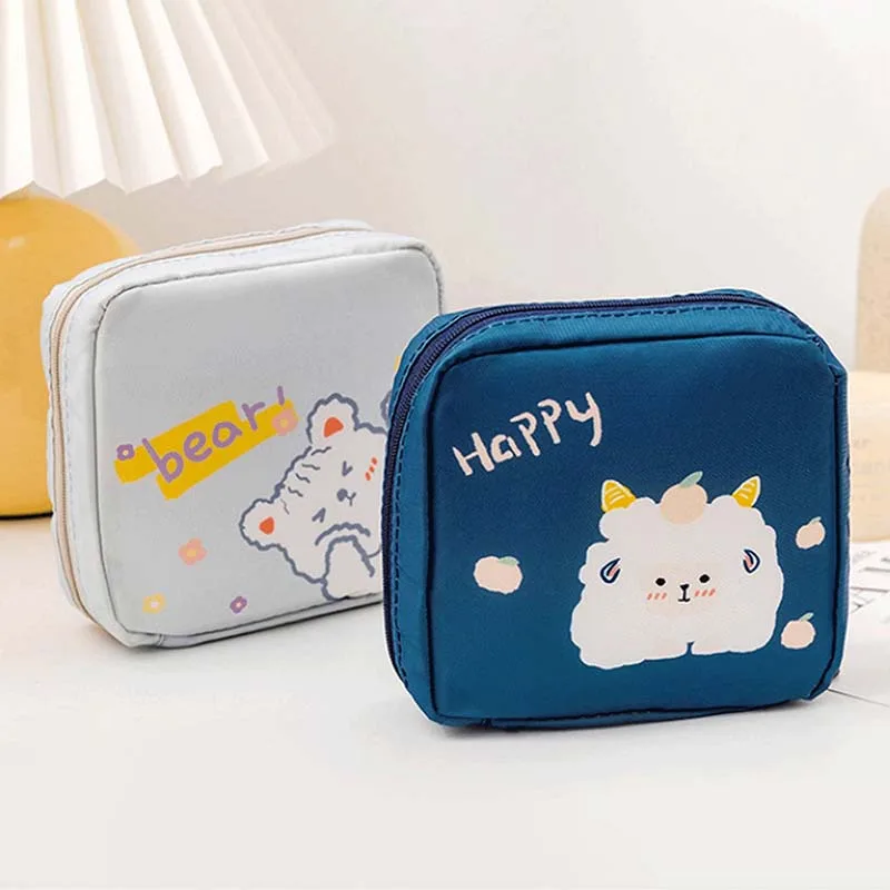 

Cartoon Nylon Two Layers Storage Bag Sanitary Napkin Lipstick Key Bags Outdoor Travel Camping Portable for Women Girl Wholesale