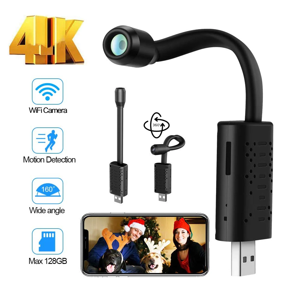 Мини камера видеонаблюдения 4K Wi Fi P2P IP/AP с дистанционным управлением USB HD 1080P