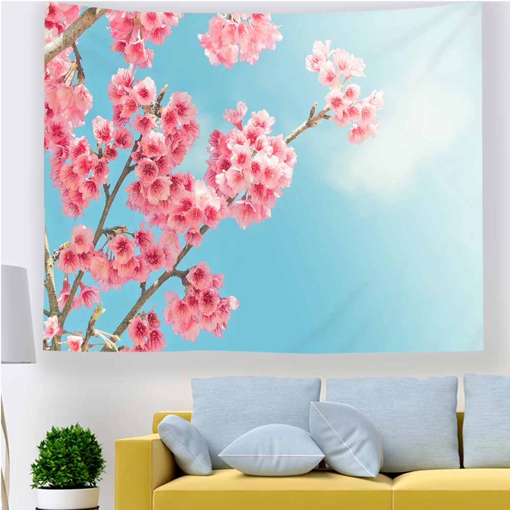 

2022 Japanese Decor Cherry Tapestry Wall Hanging For Bedroom Hippie Art Blossom Decorations Tapestry Beach Blanket College Dorm