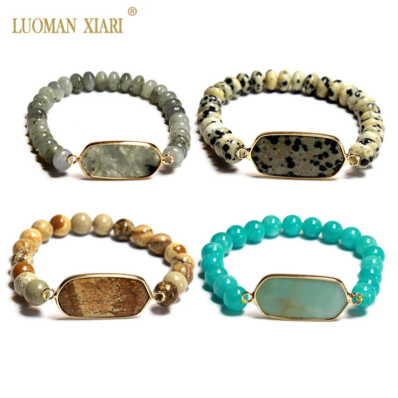 Женский эластичный браслет из 100% натурального Лабрадорита с амазонитом