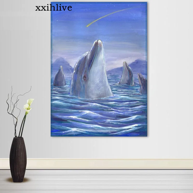 

Best Animal Friend Dolphin Art Cloth Silk Canvas HD Poster Home And Bedroom Decoration Wall Fabric Poster Custom Print More Size