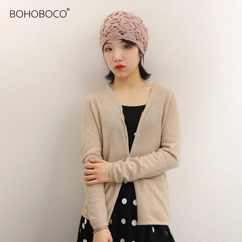 

Four seasons breathable fashionable manual hook knitting hat hollow out pattern chun xiaHand woven cashmere hollow Hook Hat